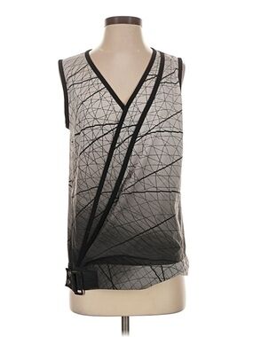 NWT Calvin Klein Taupe and Black Wrap-Style V-Neck Polyester Blouse size S